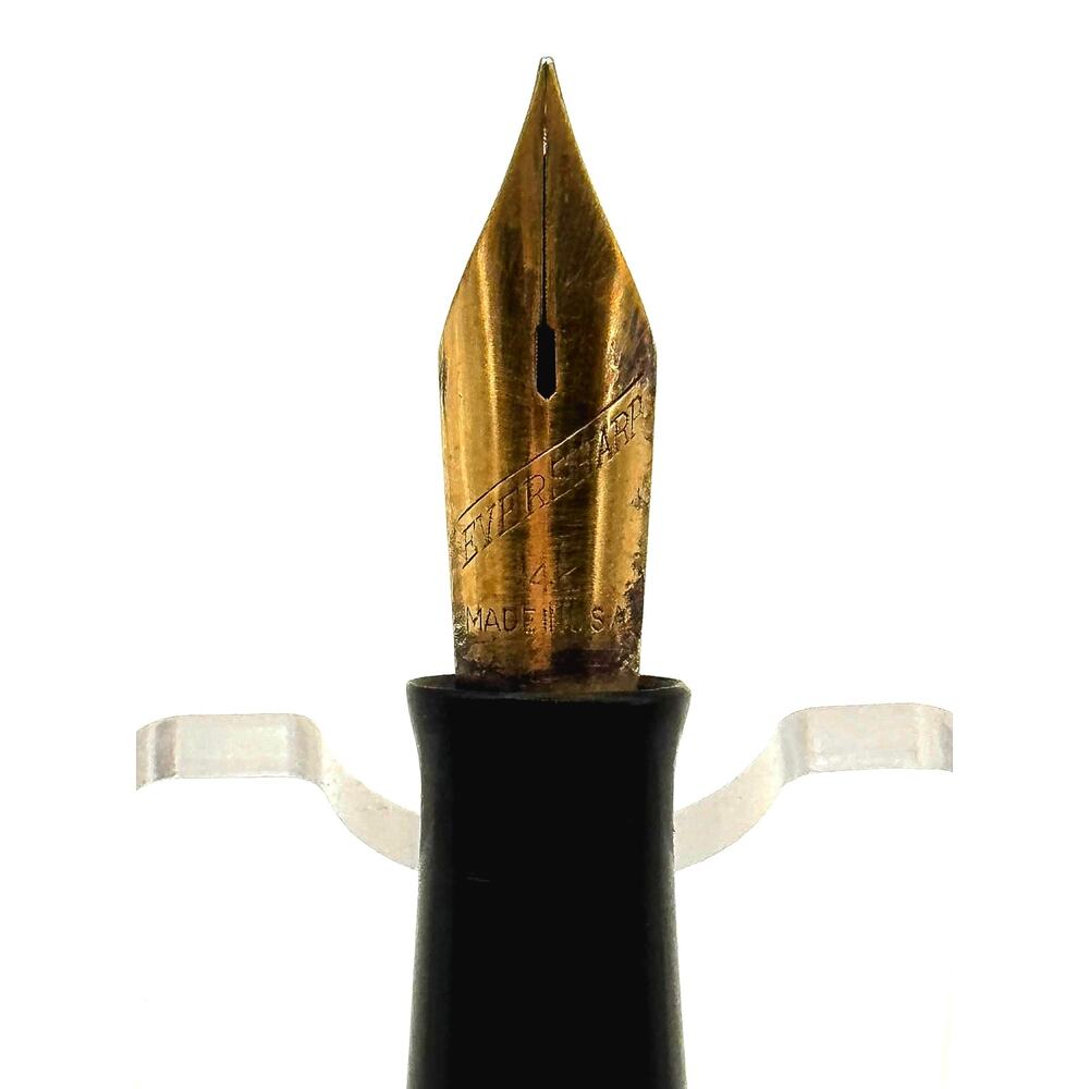 Vintage 1940s Eversharp Skyline Fountain Pen 14K Nib Gold Filled Cap Black USA